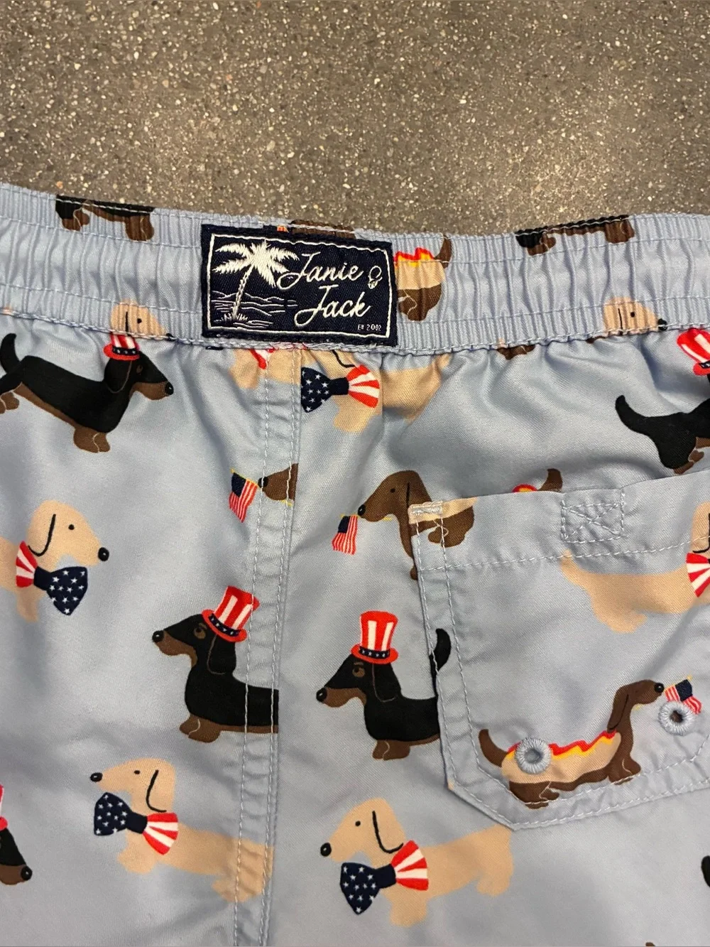 Janie and Jack Recycled Hot Dog Dachshund Swim Trunks‎ 18-24 Months patriotic